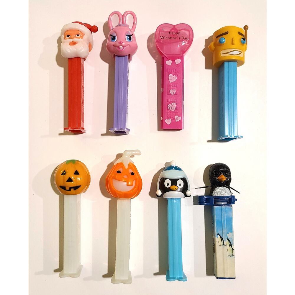 PEZ (7) & 1 Klik Candy Dispenser Lot Holiday Valentine Halloween Penguin Pumpkin